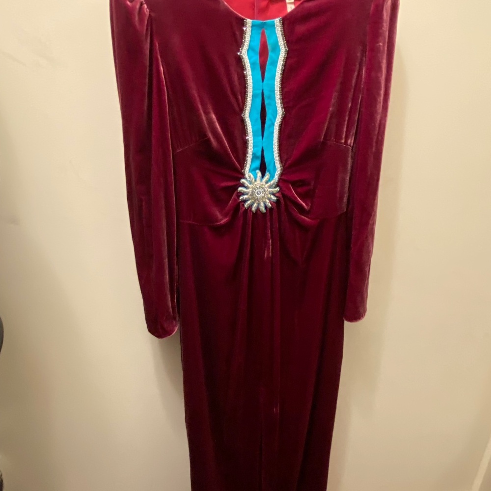 Saloni Jinx C Dress In Azalea Teal Embroidery
